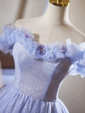 Lilac Tulle Knee Length Prom Dress, Lovely A-Line Off the Shoulder Evening Party Dress HZ0429