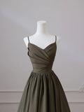 Simple V-neck Spaghetti Strap Floor Length Prom Dress, A-Line Backless Evening Party Dress HZ0429