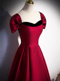 Burgundy Satin Strapless Prom Dress, Simple A-Line Party Dress with Detachable Sleeve HZ0429