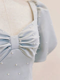 Lovely Satin Pearl Long Prom Dress, A-Line Short Sleeve Evening Party Dress HZ0429