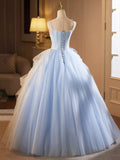 Blue Spaghetti Strap Tulle Lace Long Prom Dress, Beautiful A-Line Party Gown HZ0429