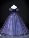Beautiful Velvet Tulle Long Prom Dress, Purple A-line Party Dress sweet 16 Dress HZ0429