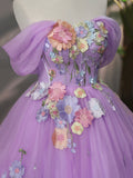 Purple Tulle Lace Long Prom Dress, Beautiful Off the Shoulder Formal Evening Dress HZ0429