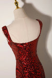 Mermaid Sequins Long Prom Dress, Burgundy Backless Evening Party Dress HZ0429