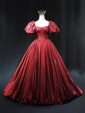 Burgundy Scoop Short Sleeves Party Dress, A-Line Long Evening Dress Prom Dress HZ0429