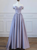A-Line Satin Floor Length Long Prom Dress, Off the Shoulder Evening Formal Dress HZ0429