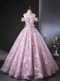 Lovely A-Line Tulle Sequins Long Prom Dress, Light Purple Off the Shoulder Party Dress HZ0429