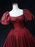 Burgundy Scoop Short Sleeves Party Dress, A-Line Long Evening Dress Prom Dress HZ0429