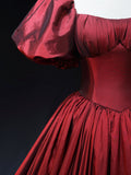 Burgundy Scoop Short Sleeves Party Dress, A-Line Long Evening Dress Prom Dress HZ0429