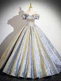 Champagne Shiny Satin Long Prom Dress, Beautiful Off the Shoulder Formal Party Dress HZ0429