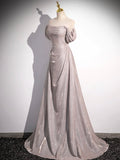 Simple Sequins Ruffle Long Evening Dresses, Off the Shoulder Formal Party Dresses HZ0429