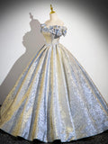 Champagne Shiny Satin Long Prom Dress, Beautiful Off the Shoulder Formal Party Dress HZ0429
