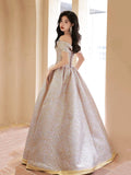 Pink Satin Floor Length Prom Dress, Off the Shoulder Pink A-Line Party Dress HZ0429