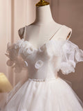 Ivory Spaghetti Strap Tulle Short Prom Dress, Lovely A-Line Evening Party Dress HZ0429