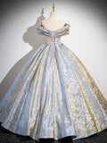 Champagne Shiny Satin Long Prom Dress, Beautiful Off the Shoulder Formal Party Dress HZ0429