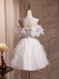 Ivory Spaghetti Strap Tulle Short Prom Dress, Lovely A-Line Evening Party Dress HZ0429