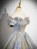 Champagne Shiny Satin Long Prom Dress, Beautiful Off the Shoulder Formal Party Dress HZ0429
