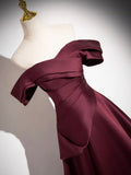 Dark Burgundy Satin Long Prom Dress, A-Line Off the Shoulder Evening Party Dress HZ0429