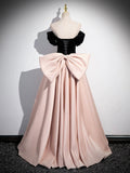 Black Satin and Pink Satin Long Prom Dress, Lovely A-Line Bow Party Evening Dress HZ0429