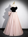 Black Satin and Pink Satin Long Prom Dress, Lovely A-Line Bow Party Evening Dress HZ0429