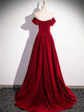 Burgundy Velvet Sequins Long Prom Dress, Elegant Off the Shoulder A-Line Formal Dress HZ0429