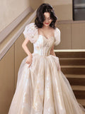 Champagne Off the Shoulder Long Prom Dress, Beautiful A-Line Evening Party Dress HZ0429