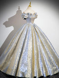 Champagne Shiny Satin Long Prom Dress, Beautiful Off the Shoulder Formal Party Dress HZ0429