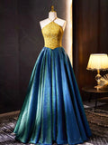 Retro Halter Neck Long Prom Dress, Elegant A-Line Evening Party Dress HZ0429