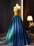 Retro Halter Neck Long Prom Dress, Elegant A-Line Evening Party Dress HZ0429