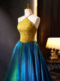 Retro Halter Neck Long Prom Dress, Elegant A-Line Evening Party Dress HZ0429