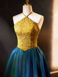 Retro Halter Neck Long Prom Dress, Elegant A-Line Evening Party Dress HZ0429
