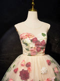 Champagne Scoop Neck Short Prom Dress with Flowers, Cute A-Line Party Dress HZ0429