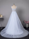 Light Blue Tulle Lace Long Prom Dress, Beautiful A-Line Evening Party Dress HZ0429