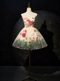 Champagne Scoop Neck Short Prom Dress with Flowers, Cute A-Line Party Dress HZ0429