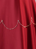 Elegant Burgundy Satin Long Prom Dress with Beaded, Burgundy Short Sleeve Evening Dress HZ0429
