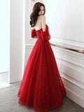 Dark Red Sweetheart Tulle Long Prom Dress, Beautiful A-Line Corset Evening Party Dress HZ0429