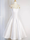White Satin Short Prom Dress, Simple A-Line Evening Party Dress HZ0429