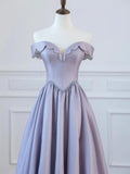 A-Line Satin Floor Length Long Prom Dress, Off the Shoulder Evening Formal Dress HZ0429