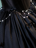 Black A-Line Floor Length Prom Dress with Pearl, Off the Shoulder Evening Party Dress HZ0429