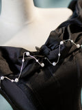Black A-Line Floor Length Prom Dress with Pearl, Off the Shoulder Evening Party Dress HZ0429