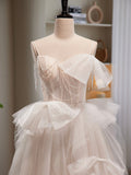 Light Champagne Tulle Long Princesse Dress, Lovely Spaghetti Straps Evening Party Dress HZ0429