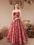 Beautiful Burgundy Sequins Printing Floor Length Prom Dress, Off the Shoulder Evening Party Dress HZ0429