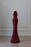 Burgundy Sequins Long Prom Dress, Mermaid Evening Party Dress HZ0429