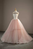 White and Pink Long Prom Dress, Beautiful Strapless A-Line Party Dress HZ0429