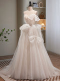 Light Champagne Tulle Long Princesse Dress, Lovely Spaghetti Straps Evening Party Dress HZ0429