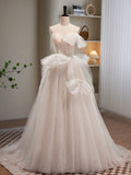Light Champagne Tulle Long Princesse Dress, Lovely Spaghetti Straps Evening Party Dress HZ0429