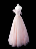 Pink Strapless Tulle Long Prom Dress, Beautiful A-Line Evening Party Dress HZ0429