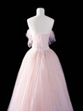 Pink Strapless Tulle Long Prom Dress, Beautiful A-Line Evening Party Dress HZ0429