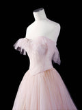 Pink Strapless Tulle Long Prom Dress, Beautiful A-Line Evening Party Dress HZ0429