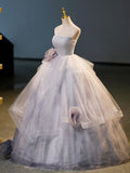 Gray Tulle Floor Length Formal Dress, A-Line Strapless Evening Party Dress HZ0429